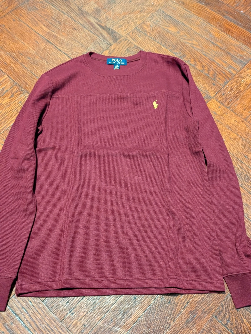 Polo Ralph Lauren Burgundy Long Sleeve Waffle Knit Crew